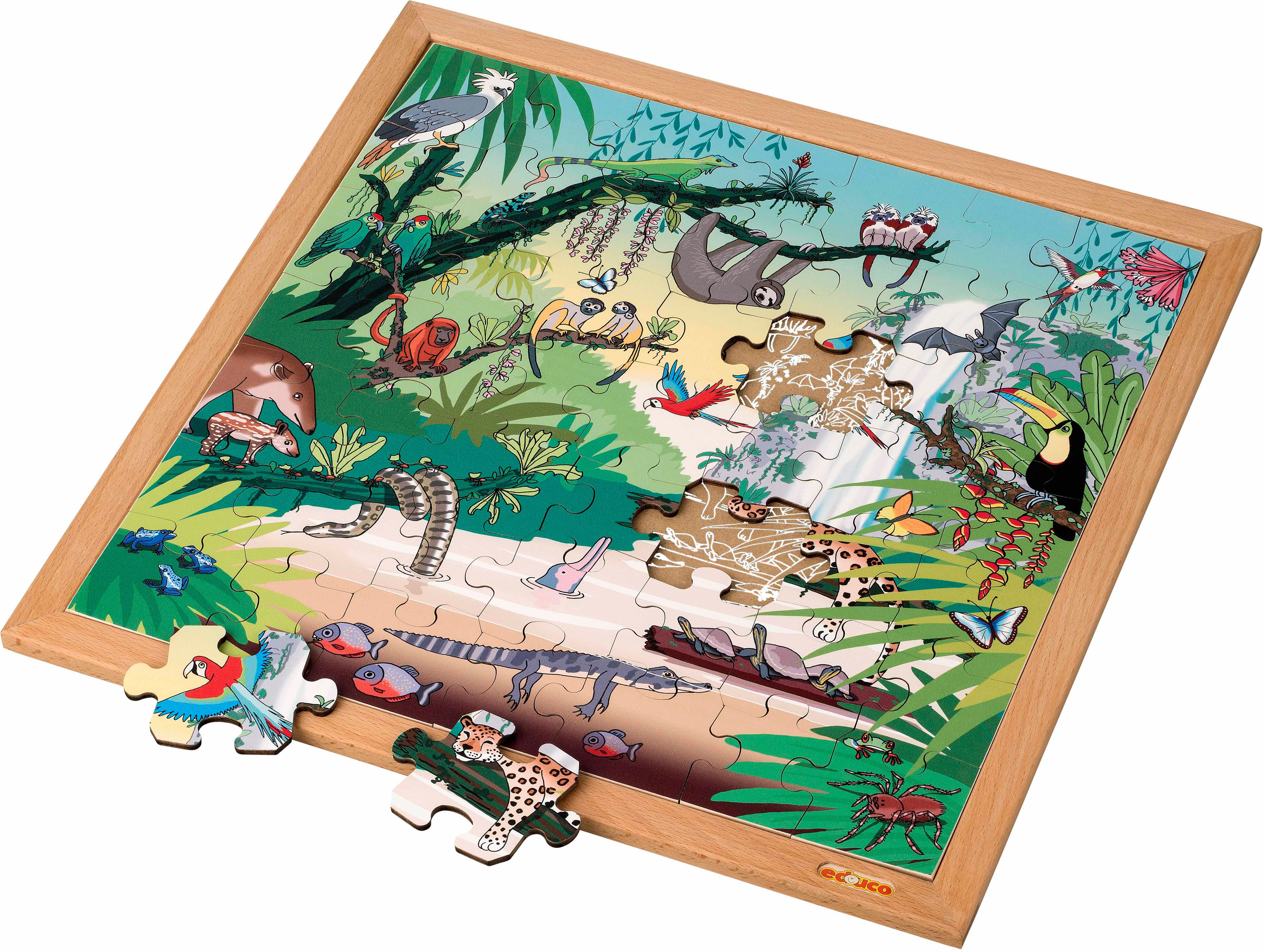 Educo 900000070 Vocabulary puzzle tropical forest l Wooden puzzles l 49 puzzle pieces l Educo - obrázek 1