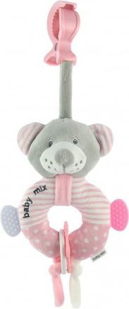 Edukační plyšová hračka s klipem Baby Mix medvěd růžový, Růžová - obrázek 1