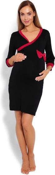 Be MaaMaa Pohodlná těhotenská, kojící noční košile s mašlí - černá, vel. L/XL, B19 - obrázek 4