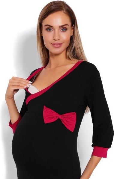 Be MaaMaa Pohodlná těhotenská, kojící noční košile s mašlí - černá, vel. L/XL, B19 - obrázek 8