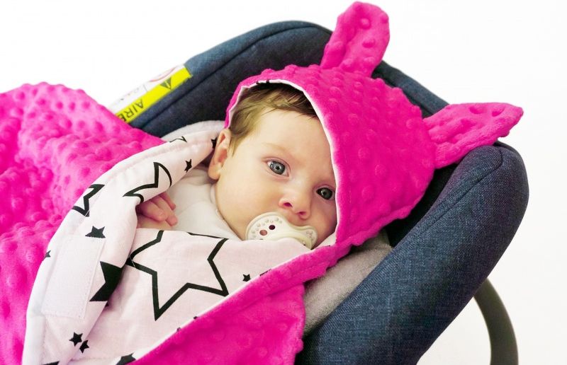Baby Nellys Fusák, spacáček, kombinézka do autosedačky nebo kočárku Ouškou s minky - sytě růžová - obrázek 4