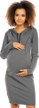 Be MaaMaa Těhotenské a kojící šaty s kapucí, dl. rukáv - grafit, vel. L - obrázek 1