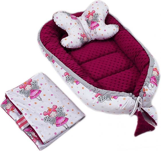 Baby Nellys Baby Nellys Sada komplet - oboustranné hnízdečko minky 60x90cm - Víla, minky červená, B19 - obrázek 1