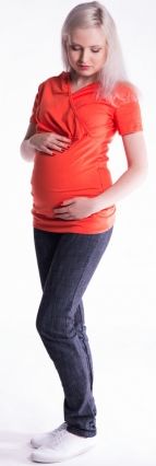 Be MaaMaa Těhotenské a kojící triko s kapucí, kr. rukáv - pomeranč - obrázek 1