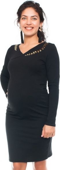 Be MaaMaa Be MaaMaa Elegantní těhotenské a kojící šaty s výšivkou  - černé, vel. M - obrázek 1