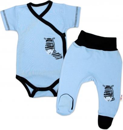 Baby Nellys 2-dílná sada body kr. rukáv + polodupačky, modrá - Zebra, vel. 56 - obrázek 1