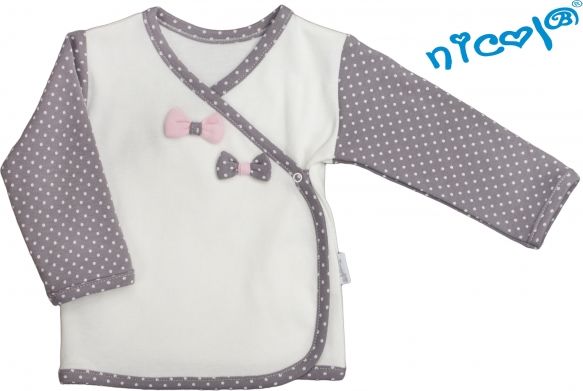 Novorozenecká košilka Nicol, Paula - zapínání bokem - bílo/šedá - obrázek 1