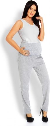 Be MaaMaa Těhotenské kalhoty/tepláky s vysokým pásem - sv. šedé, vel. L/XL - obrázek 1