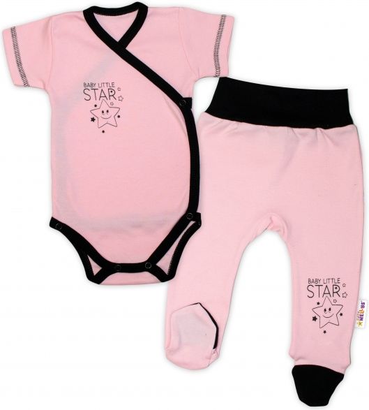 Baby Nellys Baby Nellys 2-dílná sada body kr. rukáv polodupačky, růžová - Baby Little Star, vel. 62 - obrázek 1