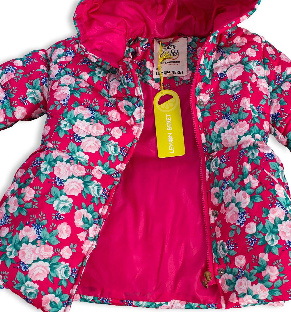 Dívčí zimní bunda LEMON BERET KYTIČKY růžová Velikost: 116-122 - obrázek 3