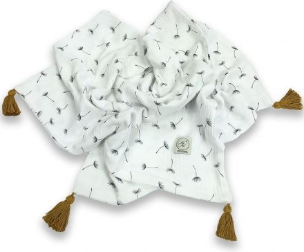 Cosy Cott Dětská mušelínová zavinovací dečka 65x100 cm Pampelišky - bílá - obrázek 1