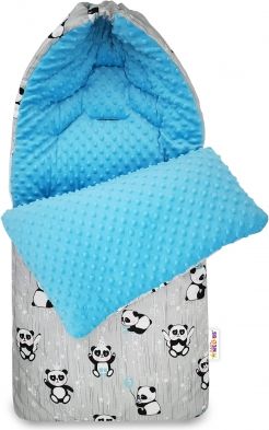 Bavlněný fusak Baby Nellys, minky, Happy Panda, 45 x 95 cm - šedá/minky modrá - obrázek 1