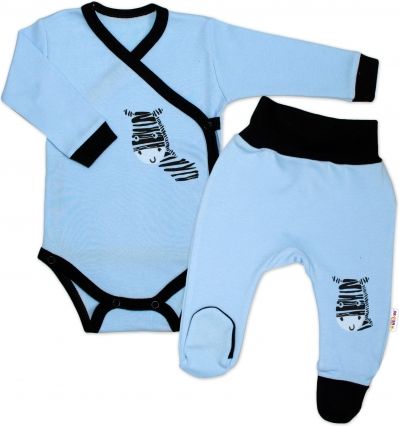 Baby Nellys 2-dílná sada body dl. rukáv + polodupačky, modrá - Zebra - obrázek 1
