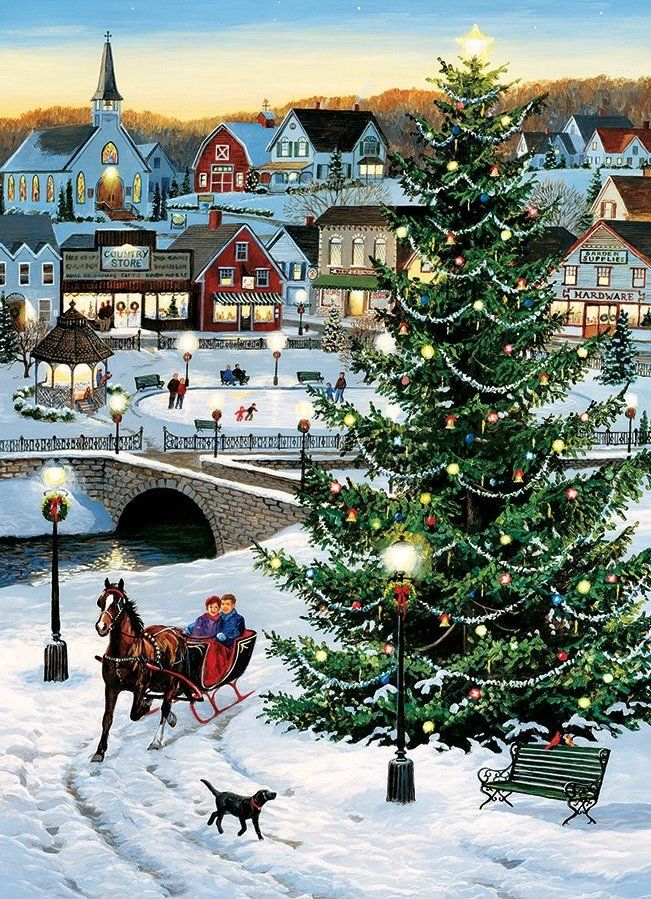 COBBLE HILL Puzzle Vánoční strom na vesnici 1000 dílků - obrázek 1