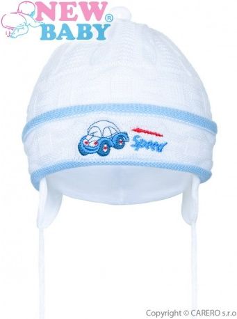 Pletená dětská čepička New Baby Speed bílo-modrá, Bílá, 80 (9-12m) - obrázek 1