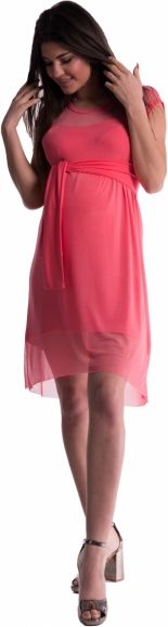 Be MaaMaa Be MaaMaa Těhotenské šaty se šifonovým přehozem - korál - L - obrázek 1