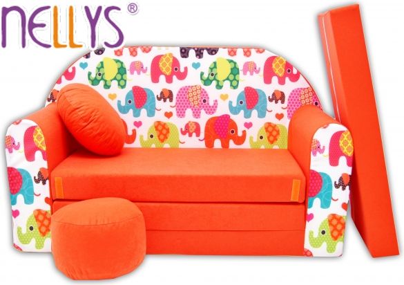 Rozkládací dětská pohovka Nellys ® 67R - Veselí sloni oranžoví - obrázek 1