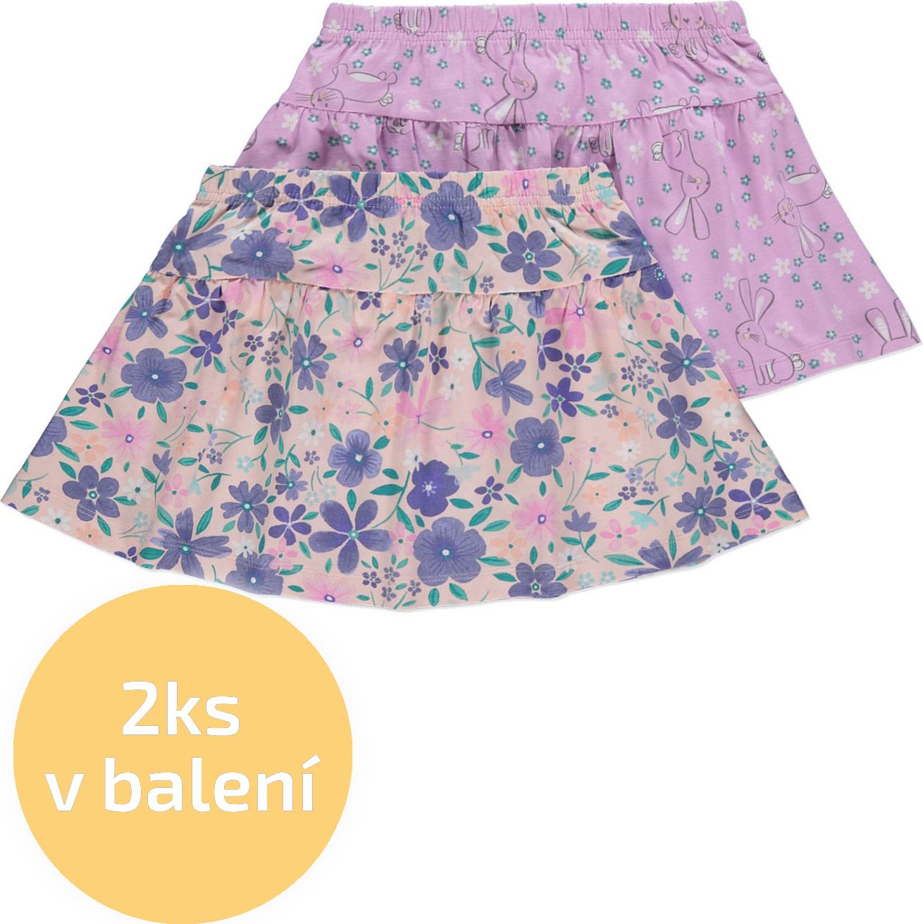 Dívčí sukně GEORGE, 2ks v balení, fialová, motiv květiny Velikost: 80 - 86cm (1 - 1.5 roku) - obrázek 1