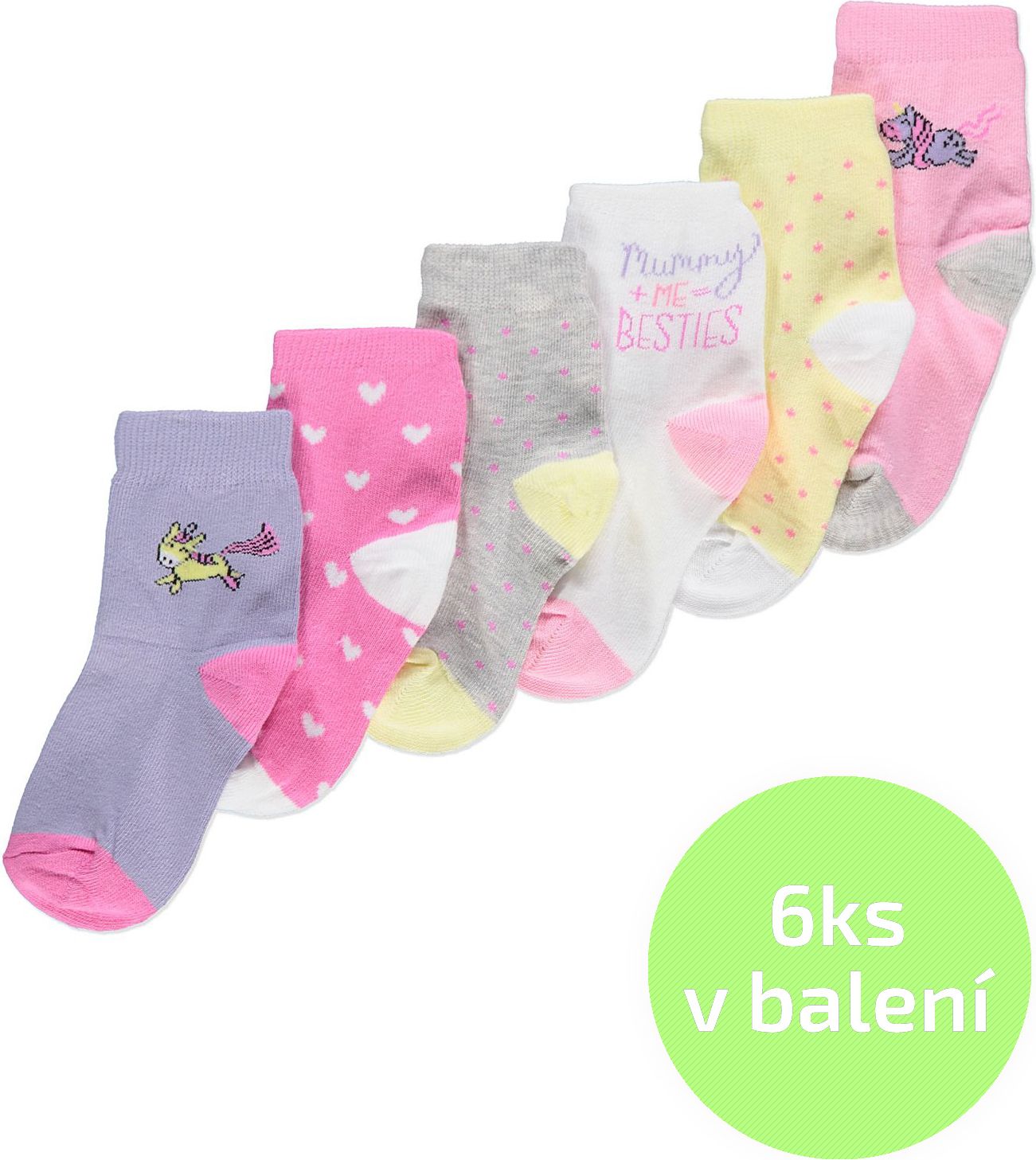 Kojenecké ponožky GEORGE, 6ks v balení, motiv jednorožec Velikost: EU 11 - 14 (0 - 6 měsíců) - obrázek 1
