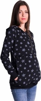 Be MaaMaa Těhotenská a kojící mikina se zipem a kapucí, hvězdičky - černá, vel. XXL - obrázek 1