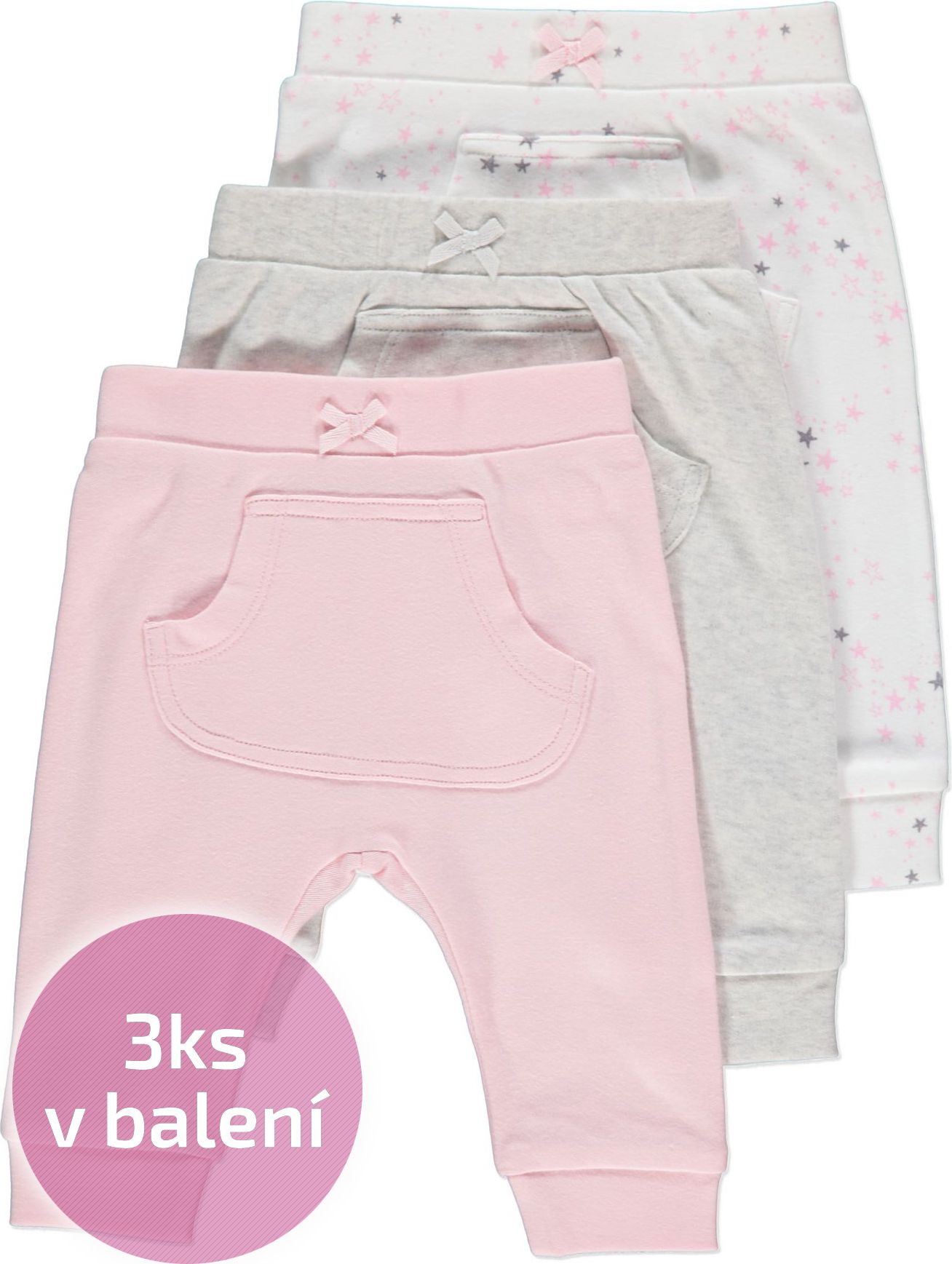 Kojenecké tepláky GEORGE, 3ks v balení, s kapsami Velikost: 56 - 62cm (0 - 3 měsíce) - obrázek 1
