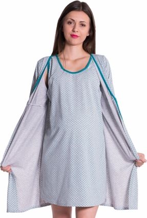 Be MaaMaa Těhotenská, kojící noční košile + župan - tečky, zelená, vel. XL - obrázek 1