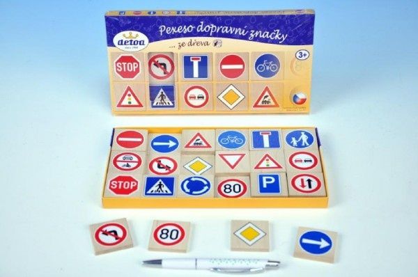 Pexeso dopravní značky dřevo 36ks 4x4x0,6cm v krabici - obrázek 1