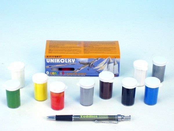 Teddies Unikolky modelářské barvy sada 9 barev   matný lak zdarma v krabičce - obrázek 1