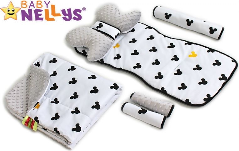 Baby Nellys Mega sada do kočárku - podložka, polštářek, potah na popruhy a barieru, dečka, č. 10, D19 - obrázek 1