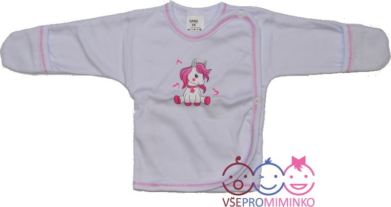 Kojenecká košilka s rukavičkami, Gama, bílorůžová s poníkem velikost 56 - obrázek 1