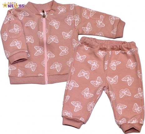 Bavlněná tepláková souprava Baby Nellys ® - Motýlci/pudrově růžová - obrázek 1