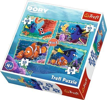 TREFL Puzzle Hledá se Dory 4v1 (35,48,54,70 dílků) - obrázek 1