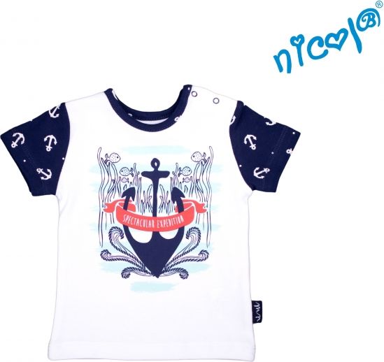 Nicol Kojenecké bavlněné tričko Nicol, Sailor - krátký rukáv, bílé 56 (1-2m) - obrázek 1