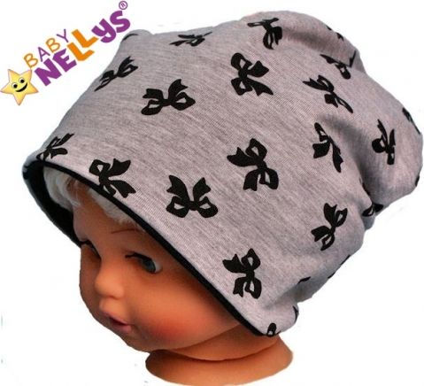 Bavlněná čepička s mašličkami Baby Nellys ® - šedý melírek - obrázek 1