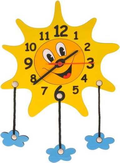 DoDo Dětské dřevěné hodiny sluníčko s mráčky - obrázek 1