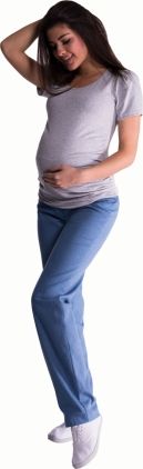 Be MaaMaa Bavlněné, těhotenské kalhoty s regulovatelným pásem - sv. modré, vel. XXXL - obrázek 1
