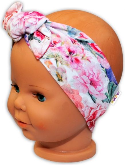 Baby Nellys Baby Nellys Čelenka na zavazování Květiny - růžové 0/3měsíců - obrázek 1
