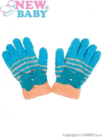 Dětské zimní froté rukavičky New Baby modro-oranžové, Modrá, 110 (4-5r) - obrázek 1
