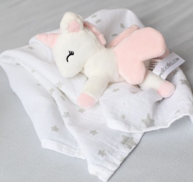 Metoo Mini plyšový jednorožec Metoo s mušelínovou plenkou - bílo/růžový, 12cm - obrázek 1