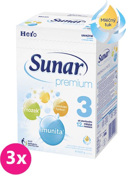 3x SUNAR Premium 3 (600 g) - kojenecké mléko - obrázek 1