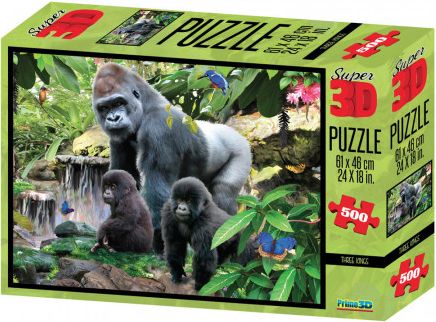 Puzzle 3D 500 dílků, gorily, sloni, Řím, oceán, džungle, zvířecí párty - obrázek 1