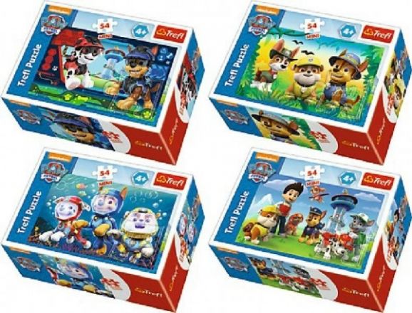 Minipuzzle 54 dílků Paw Patrol/Tlapková Patrola 4 druhy v krabičce 9x6x3cm 40ks v box - obrázek 1