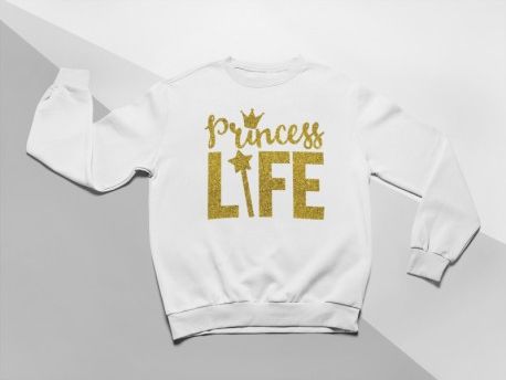 KIDSBEE Moderní dětská dívčí mikina Princess Life - bílá, Velikost koj. oblečení 110 - obrázek 1