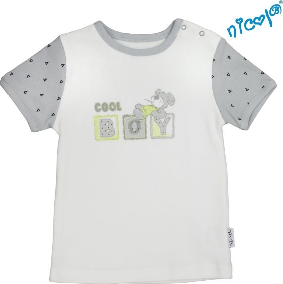 Nicol Dětské bavlněné tričko Nicol, Boy - krátký rukáv, šedé/smetanová, vel. 92 92 (18-24m) - obrázek 1