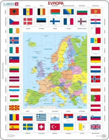 LARSEN Puzzle Evropa - mapa a vlajky 70 dílků - obrázek 1