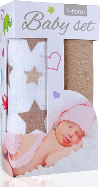 T-TOMI Baby set bambusová osuška beige stars / béžové hvězdičky beige / béžová - obrázek 1