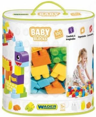 Kostky baby blocks Wader, 100 dílků + nálepky - obrázek 1