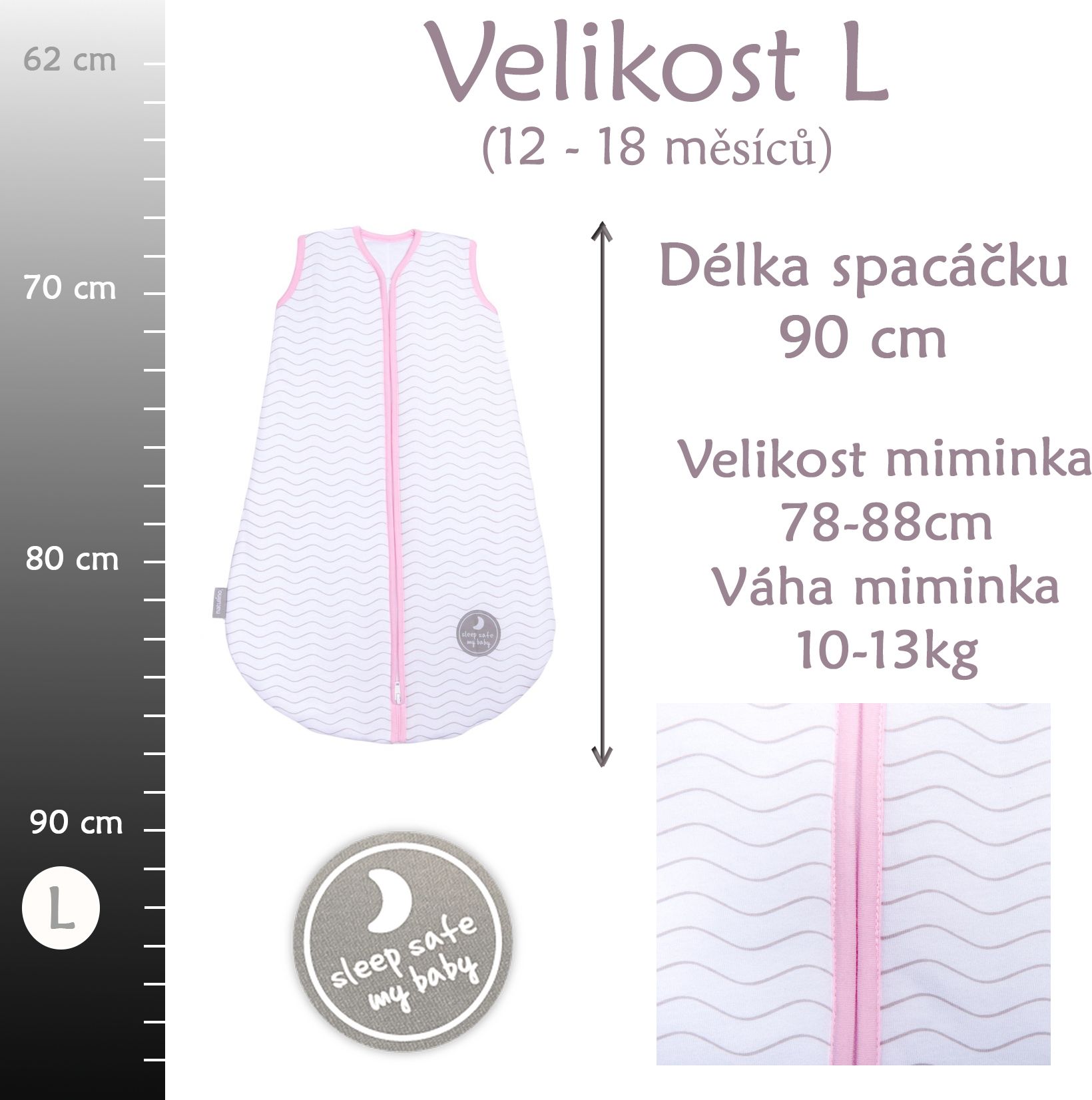 Natulino dětský spací pytel pro miminko, NATURAL PINK /WARM GREY, 2vrstvý, L (12 - 18 měsíců) - obrázek 3