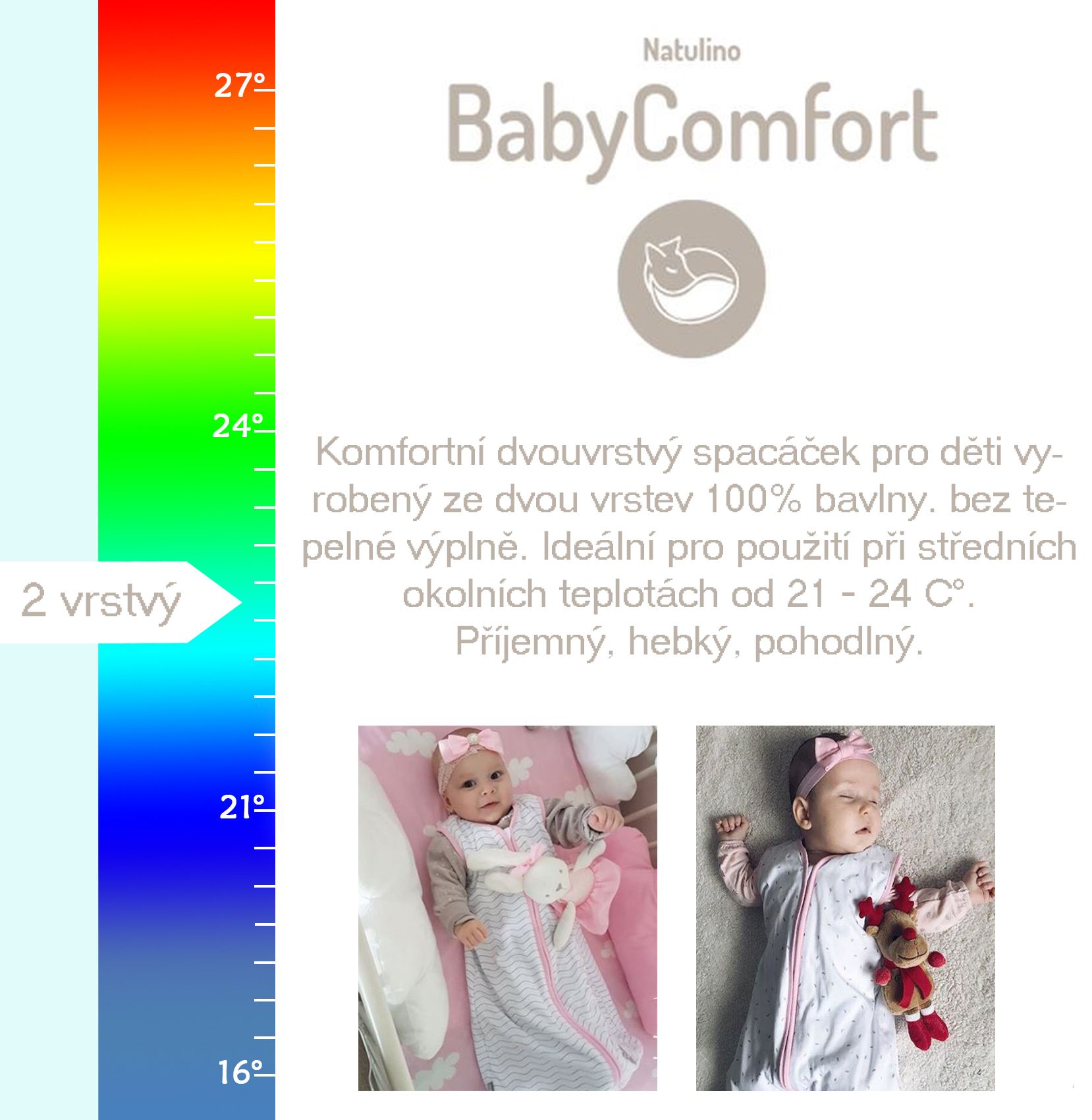 Natulino dětský spací pytel pro miminko, NATURAL PINK /WARM GREY, 2vrstvý, L (12 - 18 měsíců) - obrázek 4
