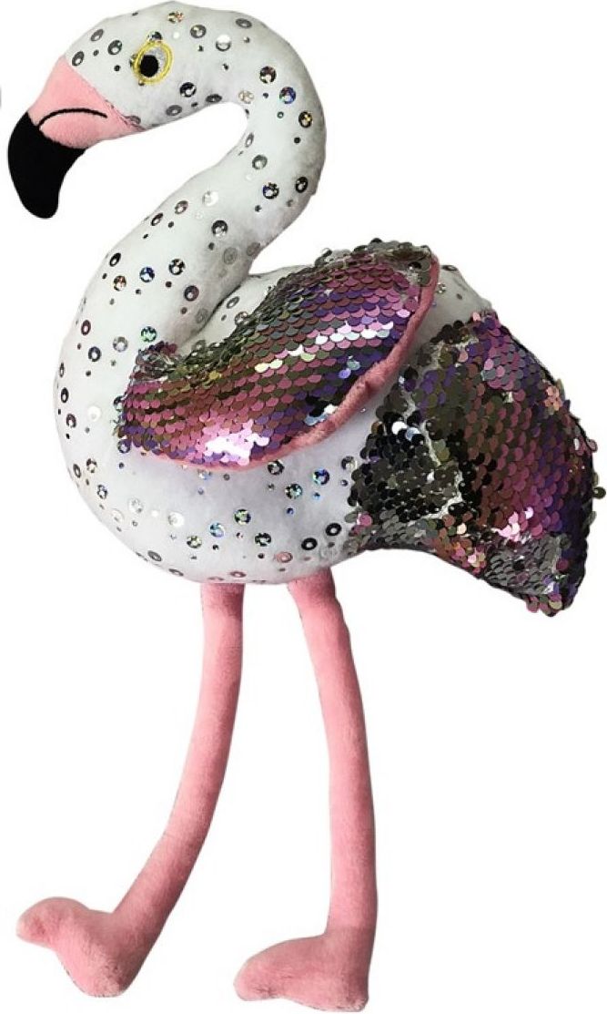 Plameňák s flitry 36 cm bílý - obrázek 1